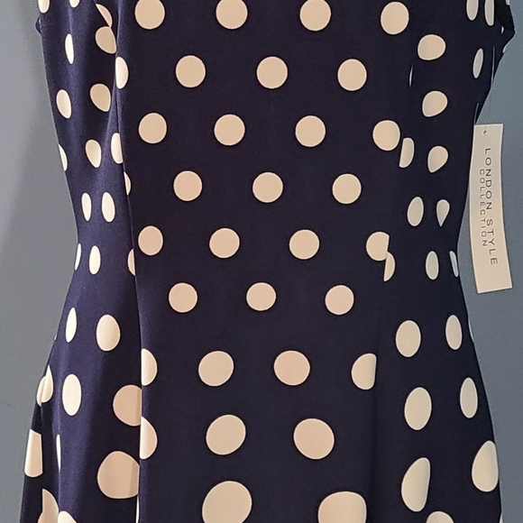 NWT! London Style Collection Navy Polka Dot Fit & Flare Dress Size 8 - Picture 3 of 6